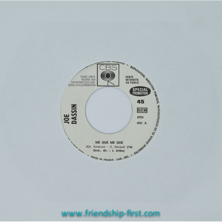 Disque 45 Tours Jukebox-Promo Joe Dassin / Me que me que (1969)