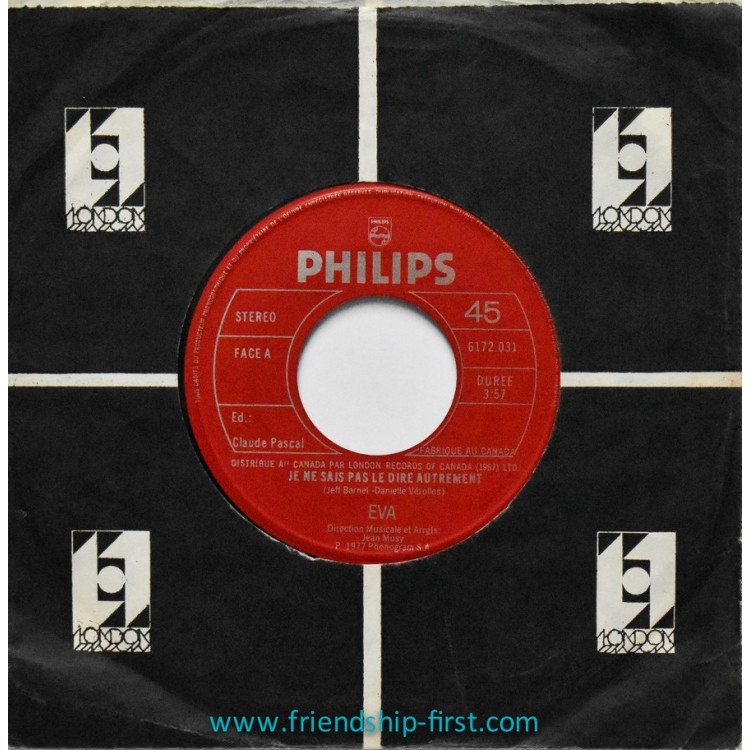 Disque 45 Tours Eva / Je ne sais pas le dire autrement (1977) (Canada)