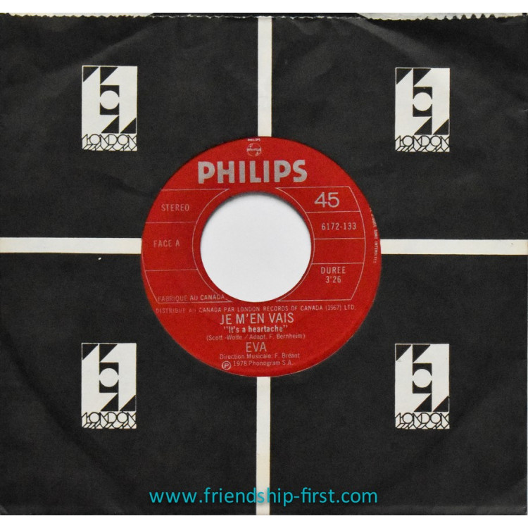 Disque 45 Tours Eva / Je m'en vais (1978) (Canada)